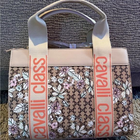 Cavalli Class Floral Logo Satchel Tote | Structured Handbag | NWT - Picture 1 of 6